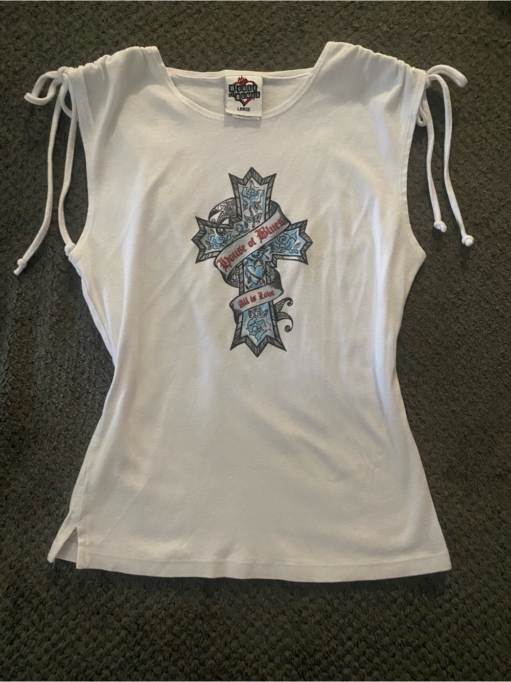 White Women’s Cross Graphic Tie-Shoulder Top